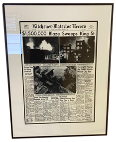 Lot # 21.10 Kitchener-Waterloo Record “$1,500,000 Blaze Sweeps King St.” Thursday December 17th 1959