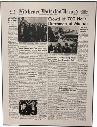 Image for Lot #30.00 Kitchener Waterloo Record February 10th 1956 Crowd of 700 hails dutchmen at Malton”